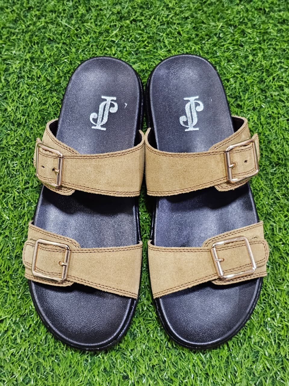 JS DOUBLE STRAPS SUEDE LEATHER SLIPPER
