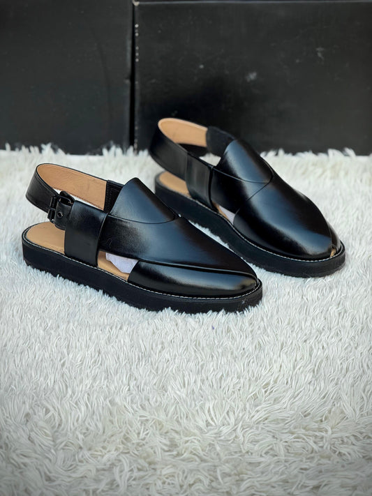 PESHAWARI KHEERI BLACK LEATHER VIBRAM SOLE