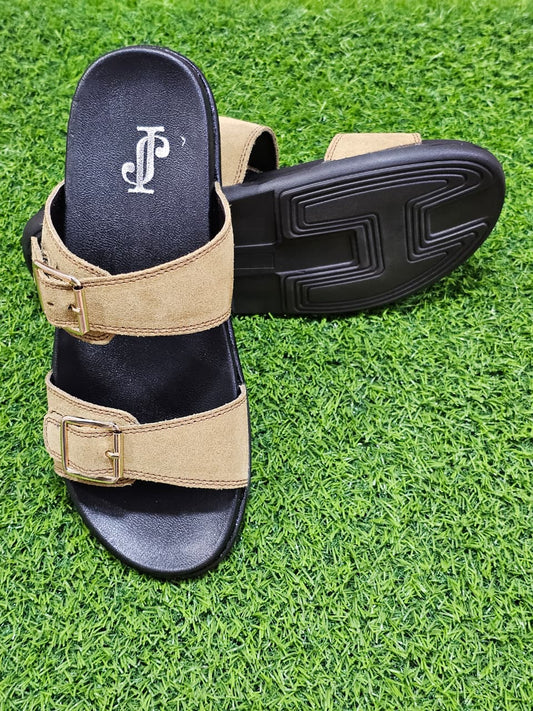JS DOUBLE STRAPS SUEDE LEATHER SLIPPER